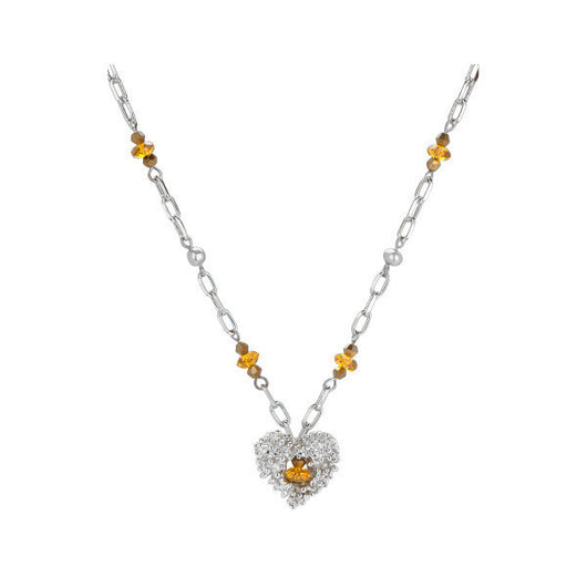 Silver Heart Necklace With Glass Beads
