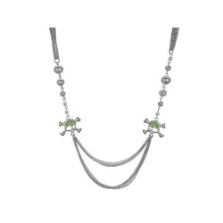 Bright Green Crystal Skull And Crossbones Multi Strand Necklace