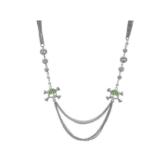 Bright Green Crystal Skull And Crossbones Multi Strand Necklace