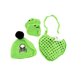 Green Knit Bag With Booties, Beanie And Mittens