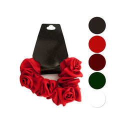 Mini Twisted Ruffle Rose Accent Hair Scrunchi