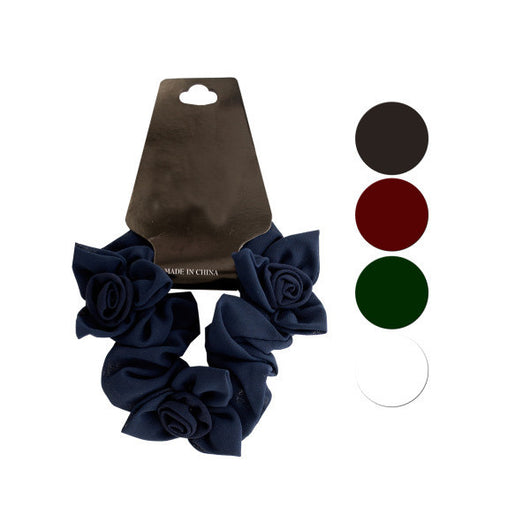 Chiffon Scrunchi With Twisted Ruffle Flower Accents