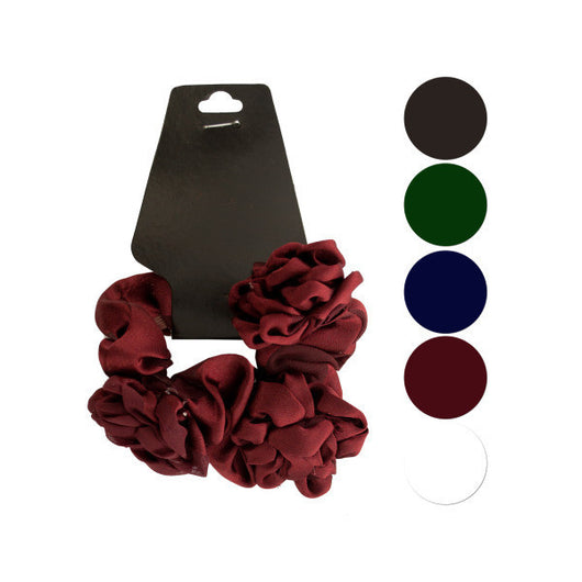 Satiny Chiffon Scrunchi With Ruffle Flower Accents