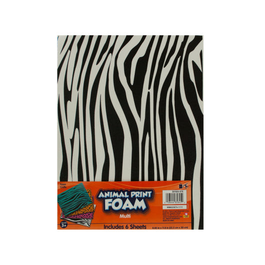 6 Animal Print Foam Sheets 8.85 X 11.8 Inches
