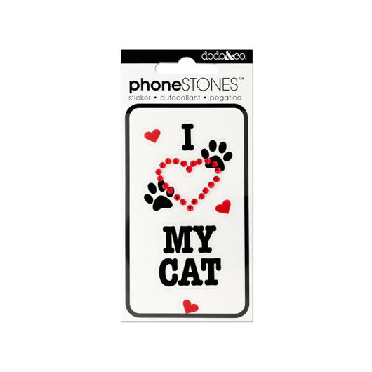 I Love My Cat Phone Stones Stickers