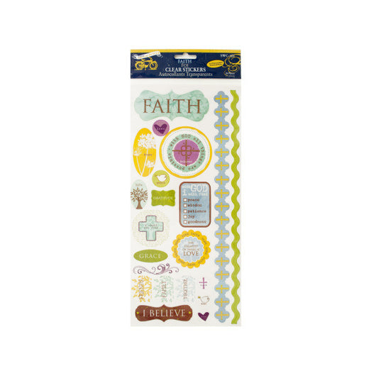 Faith Clear Stickers With Glitter Accents