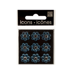 Bling Rhinestone Blue Flowers Icons Stickers