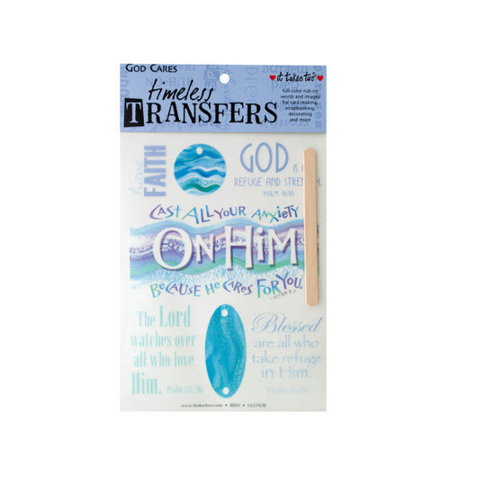 God Cares Words/Images Rub On Transfer Sheet