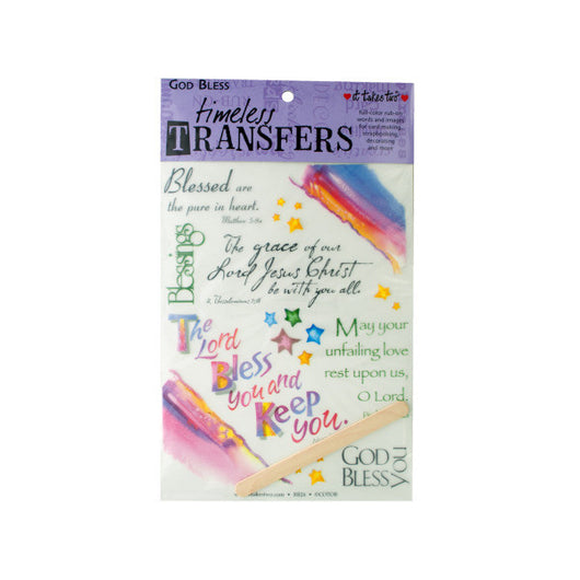 God Bless Words/Images Rub On Transfer Sheet