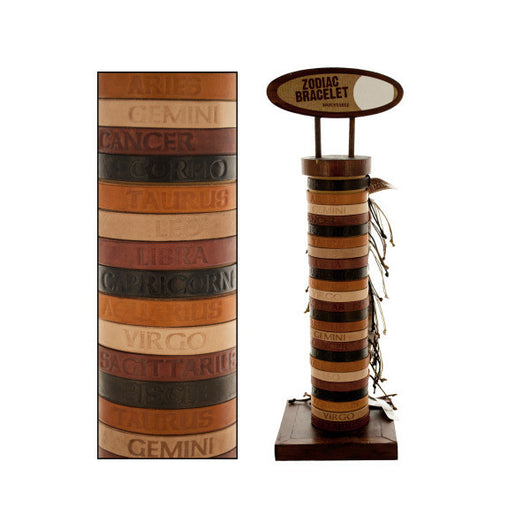Adjustable Leather Zodiac Bracelet Countertop Display