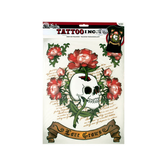Iron-On Love Grows Skull Tattoo Transfer