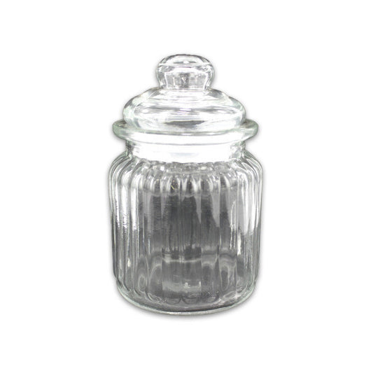Clear Ribbed Glass Jar Countertop Display