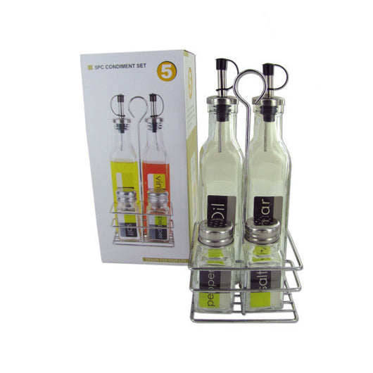 Oil/Vinegar And Salt And Pepper Set With Basket