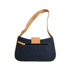 Blue Denim Handbag With Tan Trim