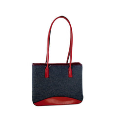Blue Denim Handbag With Red Trim