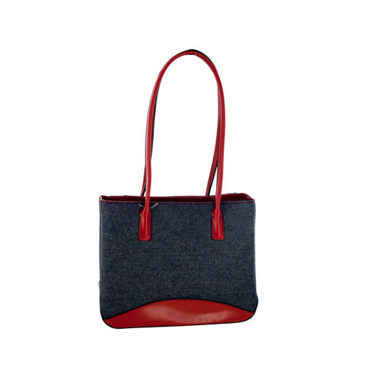 Blue Denim Handbag With Red Trim