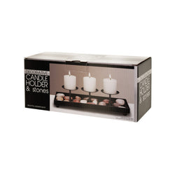Decorative Metal Candle Holder & Stones Set
