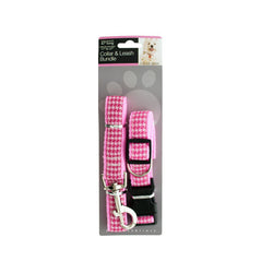 Pink Hounds tooth Collar & Leash Bundle Set