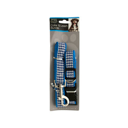 Blue Hounds tooth Collar & Leash Bundle Set