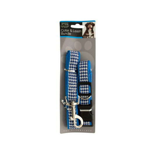 Blue Hounds tooth Collar & Leash Bundle Set