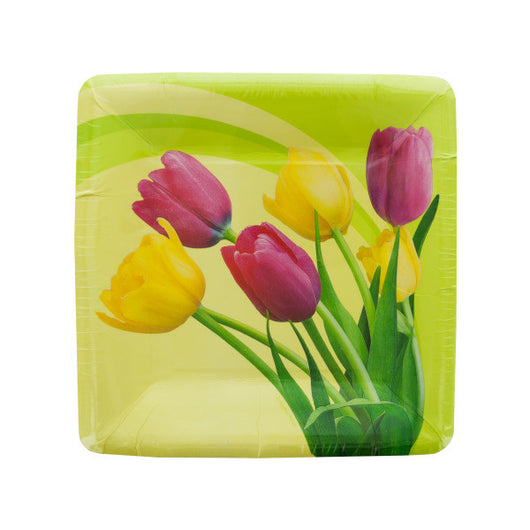 Blooming Tulips Square Lunch Plates Set