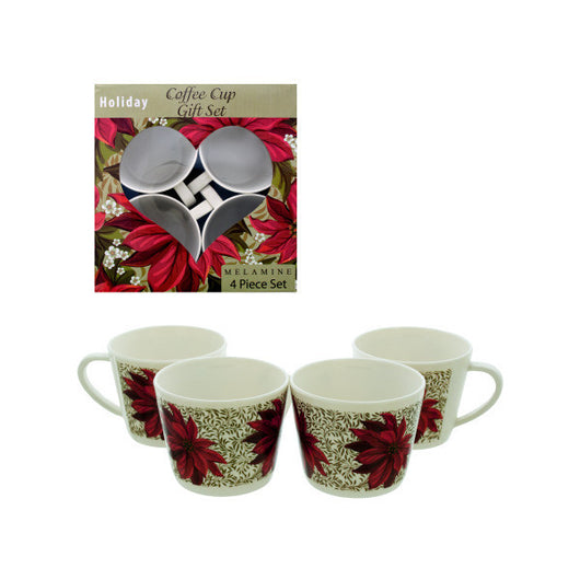4 Pack Coffee Cup Set Poinsettia Design