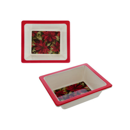 Melamine Square Dish Poinsettia Design