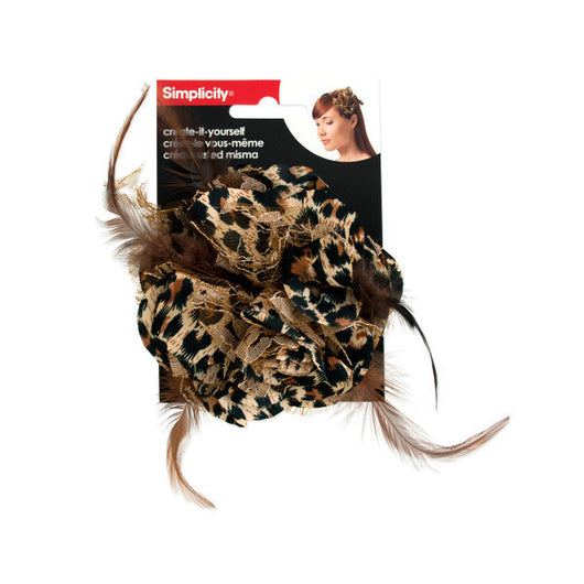 Simplicity Fabric Leopard Flower W/Feathers/Lace Accent