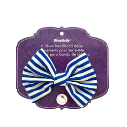 Simplicity Blue/White Striped Bow Slide On Headband Accent