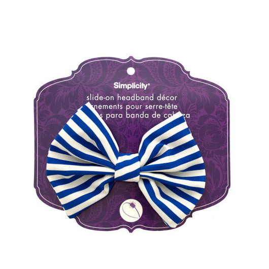 Simplicity Blue/White Striped Bow Slide On Headband Accent